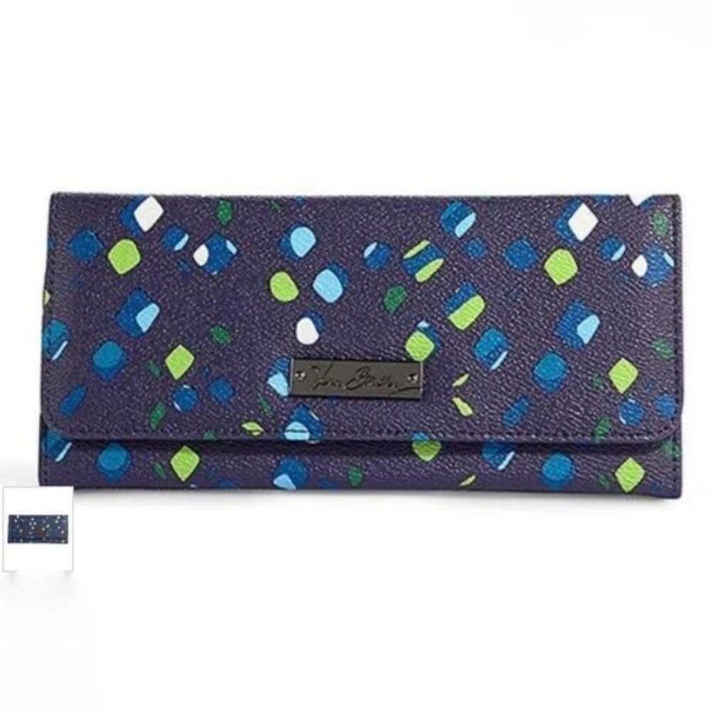 Vera Bradley | "Ink Spots" Navy Blue and Green Trifold Wallet